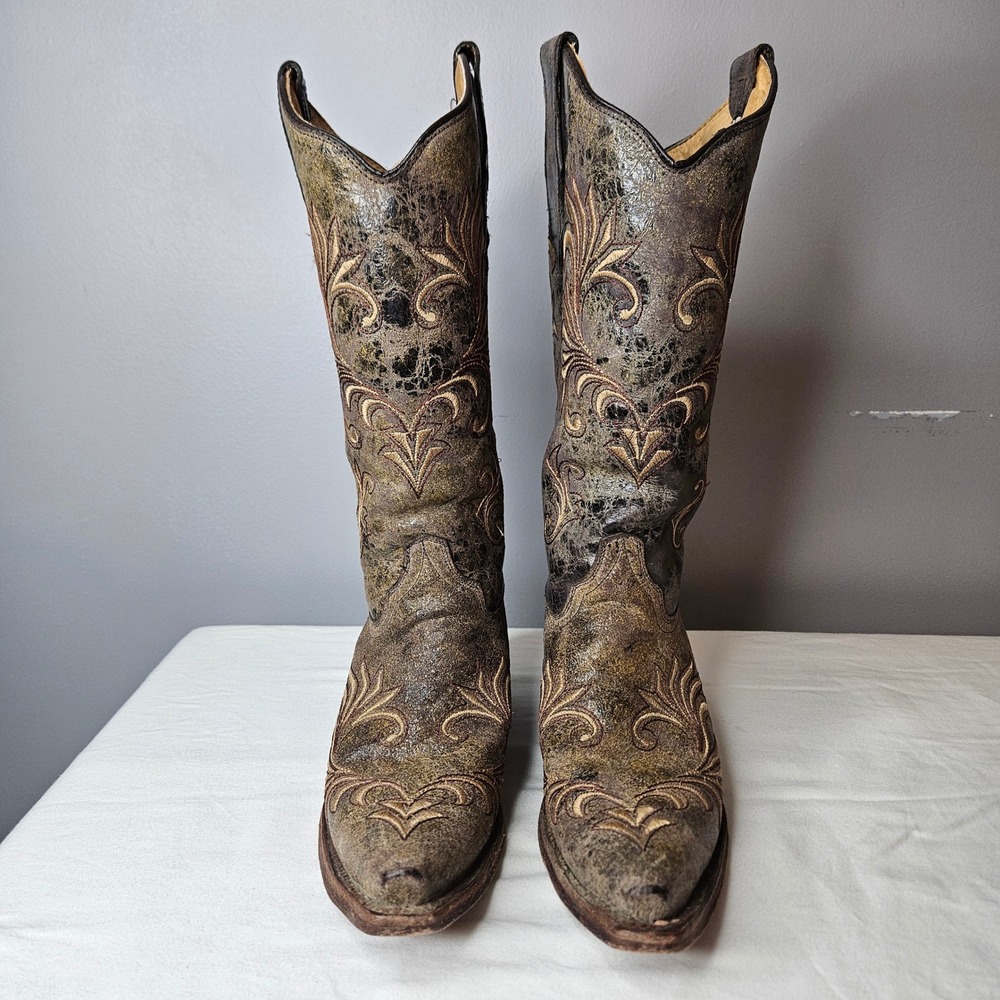CIRCLE G CORRAL Womens Distressed Filigree Brown Snip Toe Western Boots 7M